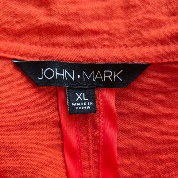W John Mark Orange Woven Horn Toggle Button Down Shirt Blouse Sz XL Flowy Lagen - Picture 10 of 12